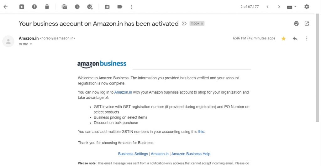 Congratulation your Amazon Business Account is registered 